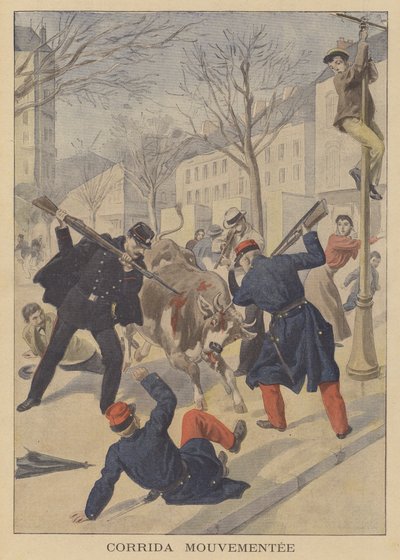 Soldats et policiers français tuant une vache échappée à Limoges - French School