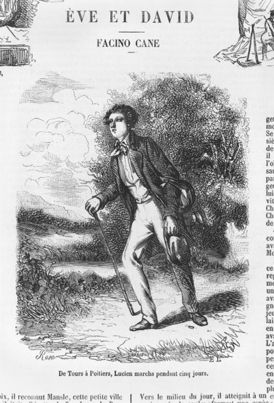 De Tours à Poitiers, Lucien de Rubempré marchant pendant cinq jours, illustration de 