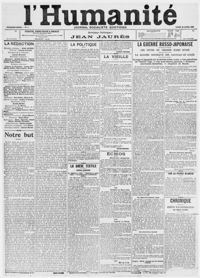 Première page, premier numéro du journal L