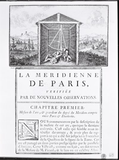 Première page du premier chapitre de La Méridienne de Paris par César-François Cassini de Thury, 1744 - French School