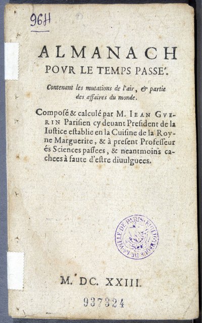 Frontispice du livre "Almanach pour le temps passé", par Jean Guerin - French School