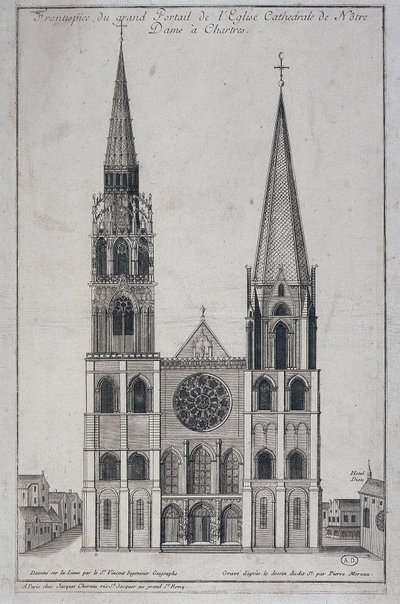 Frontispice du grand portail de la Cathédrale Notre-Dame de Chartres, dessiné sur place par Saint Vincent Géographe Ingénieur, sd. 19e siècle - French School
