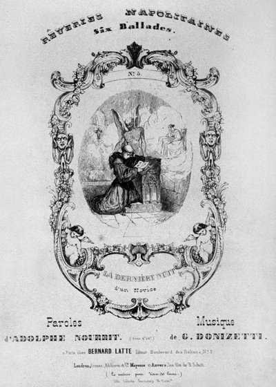 Frontispice pour la partition musicale de Rêveries Napolitaines, 6 ballades de Gaetano Donizetti avec des paroles d