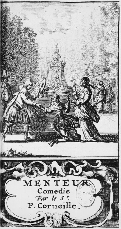 Frontispice de Le Menteur par Pierre Corneille (1606-84) publié en 1664, Amsterdam - French School