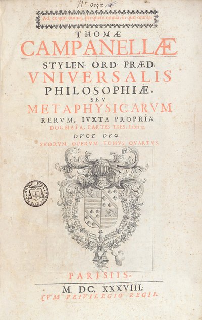 Frontispice de Universalis Philosophiae par Tommaso Campanella, publié à Paris en 1638 - French School