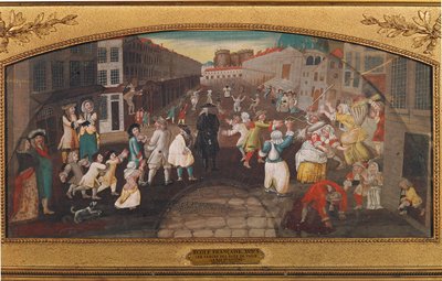 Amusement et jeux dans les rues de Paris - rue St. Antoine ... (peinture sur toile) - French School