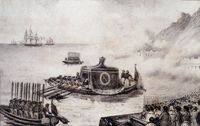 Funérailles de Napoléon Ier : départ de Sainte-Hélène - dessin de Levilly, dans « Peinture historique des funérailles de Napoléon » par M. St Maurice, vers 1851 - French School