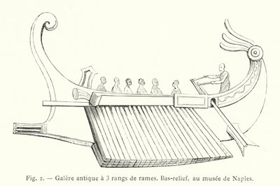 Galère antique à 3 rangs de rames, bas-relief, au musée de Naples - French School