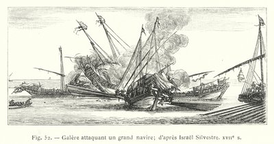Galère attaquant un grand navire; d