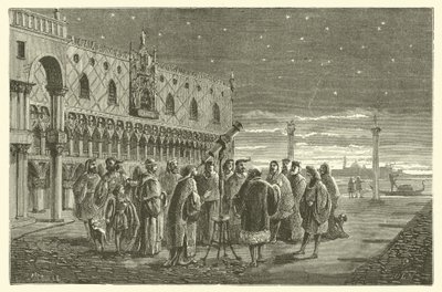 Galilée montre les satellites de Jupiter aux sénateurs de Venise (gravure) - French School