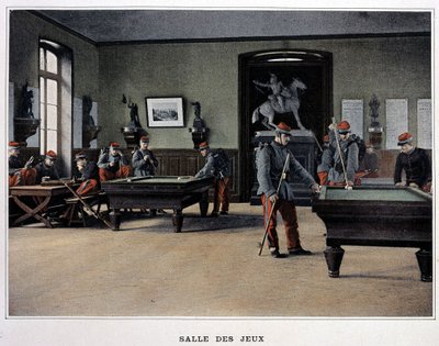 Salle de jeux : soldats jouant au billard et à partir de - dans « Album militaire » - infanterie - French School