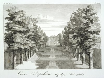 Jardins à Tshehar-Bagh, Ispahan, de Voyages du Chevalier Chardin en Perse, et autres Lieux de l