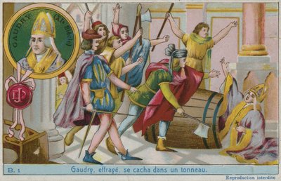 Gaudry, effrayé, caché dans un tonneau - French School