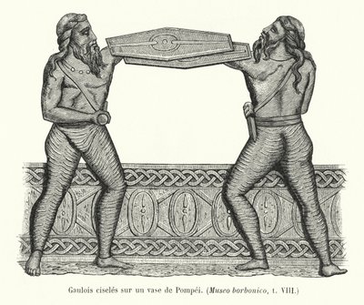 Gaulois ciselés sur un vase de Pompéi (gravure) - French School