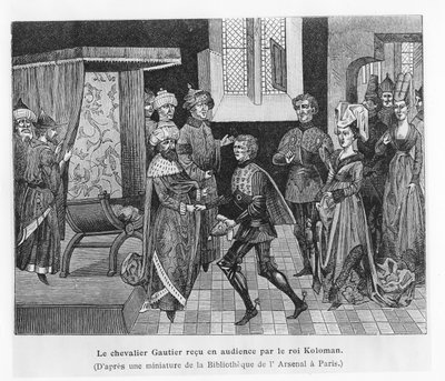 Gautier reçu par le roi Koloman de Hongrie (gravure) - French School