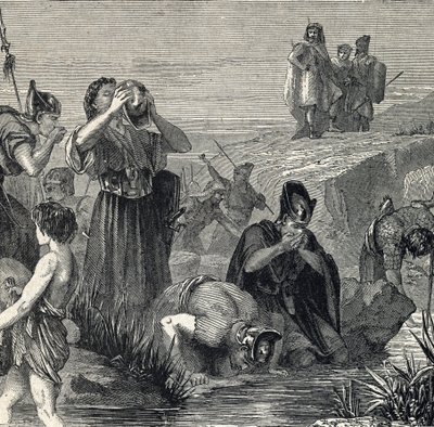 Gédéon appelé par Dieu pour vaincre les Madianites choisit ses soldats parmi ceux qui boivent en portant l