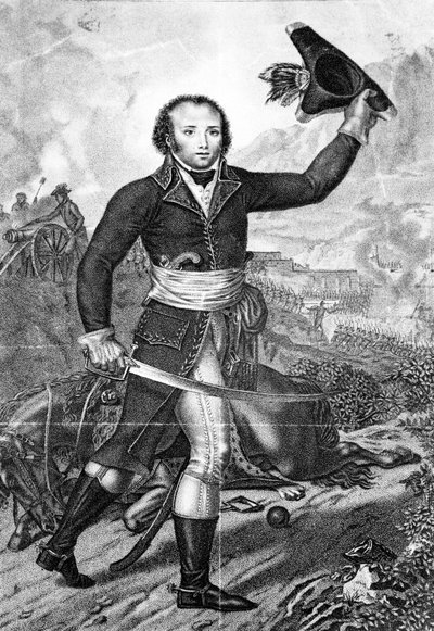 Général Alexandre Dumas en uniforme républicain français sur le champ de bataille, vers 1797 - French School