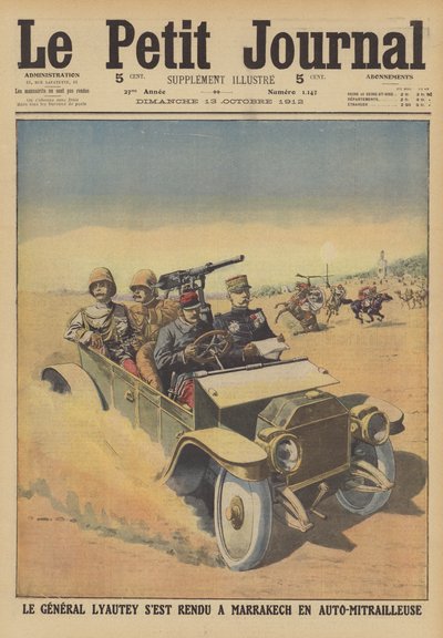 Le général Hubert Lyautey, résident général du Maroc français, visitant Marrakech dans une voiture blindée - French School