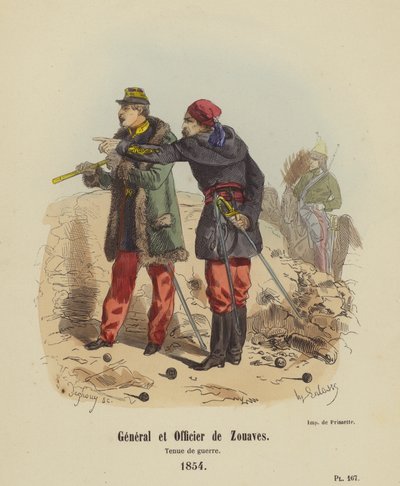 Général et Officier de Zouaves, tenue de guerre - French School