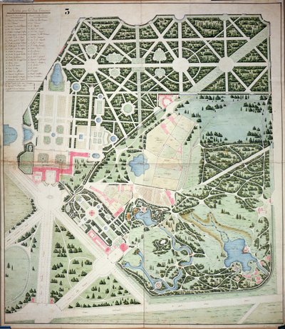 Plan général des parcs des deux palais de Trianon, Versailles, début du 19e siècle (plume et encre et aquarelle sur papier) - French School