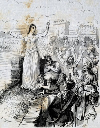 Geneviève rassure le peuple de Paris - dans « Histoire de France » par L.-P. Anquetil - French School