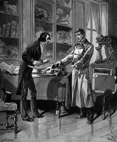 Georges Cuvier (1769-1832), naturaliste français avec un jeune étudiant. dans « Histoire populaire des sciences, inventions et découvertes des premiers siècles à nos jours » par Bitard Adolphe 1880 - French School
