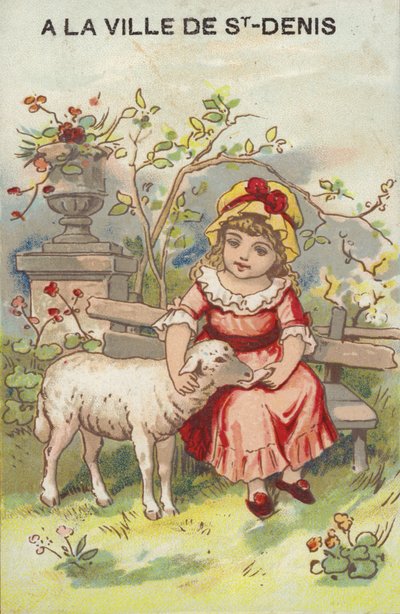 Fille caressant un agneau - French School