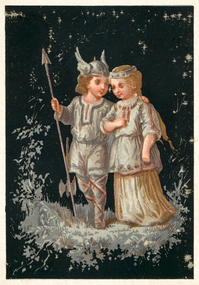 Fille et garçon en costume nordique ou germanique - French School