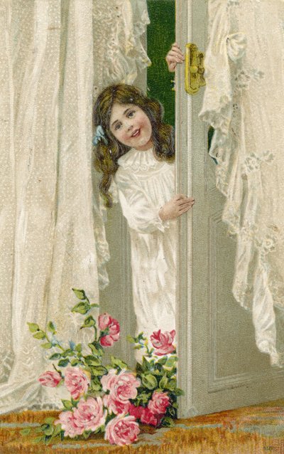Fille entrant par la porte - French School