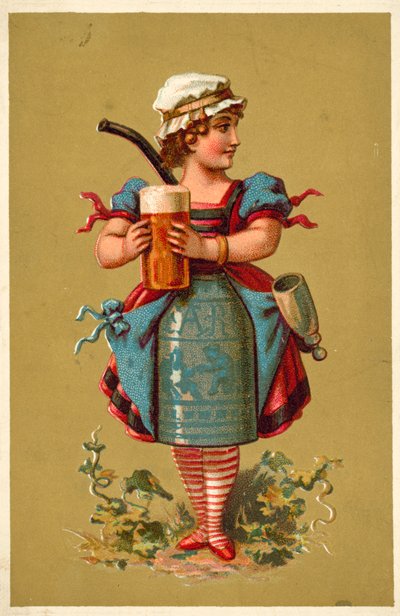 Fille tenant un grand verre de bière - French School