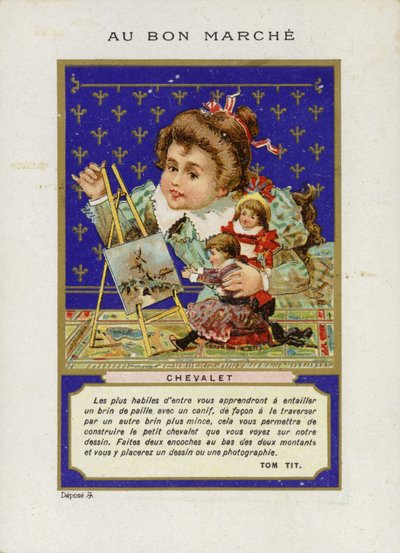 Fille jouant avec des poupées en peignant, Chevalet - French School