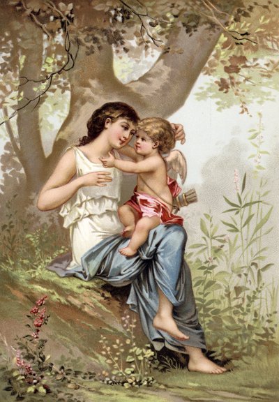 Fille, peut-être Vénus, avec Cupidon - French School