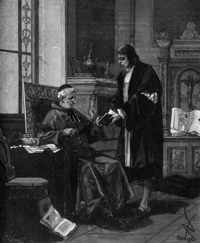 Girolamo Fracastoro connu sous le nom de Fracastor, humaniste et médecin italien présentant son poème au cardinal Bembo - French School