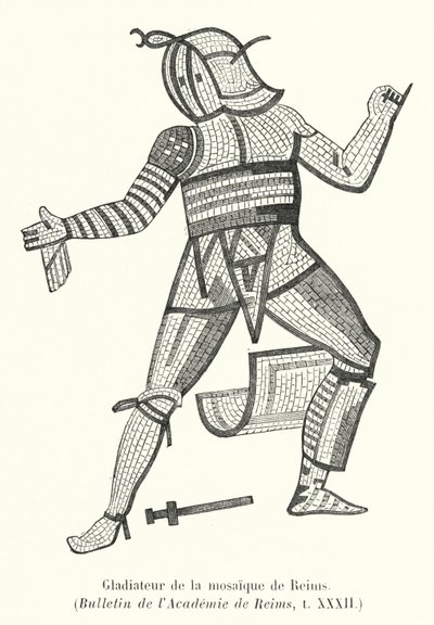 Gladiateur de la mosaïque de Reims (gravure) - French School