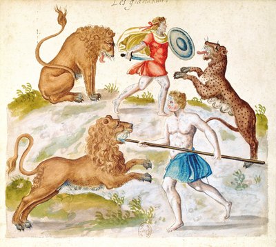 Gladiateurs combattant avec des animaux - French School