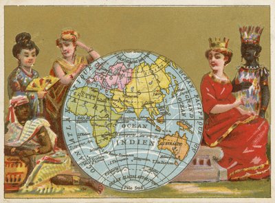 Globe - carte de commerce française du 19ème siècle - French School