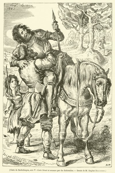 Goetz de Berlichingen, acte V, Goetz blessé et secouru par des Bohémiens - French School