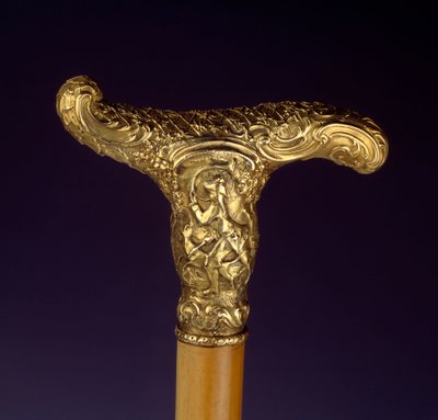 Poignée de canne en argent doré. Scène de chasse. France - French School