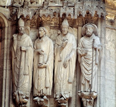 Art gothique : représentation de Saint Martin, Saint Jérôme, Saint Grégoire Ier et Saint Avit de Vienne - Baie centrale du portail sud de la Basilique Notre-Dame de Chartres - French School