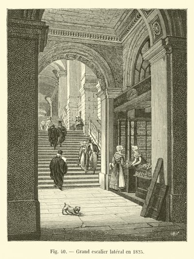 Grand escalier latéral en 1825 - French School