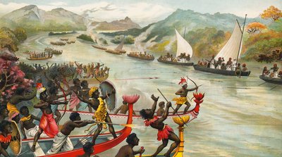 Grand combat sur une rivière en Afrique - French School