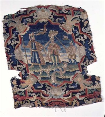Housse de siège en gros point et petit point de trois figures d