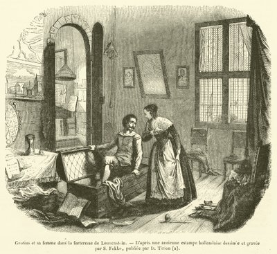 Grotius et sa femme dans la forteresse de Louvenstein - French School