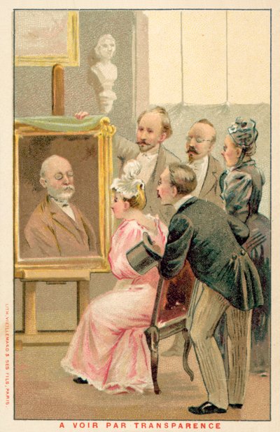Groupe de personnes étudiant une peinture - French School