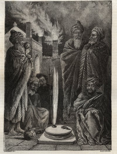 Guèbre (ou Zoroastrien) près de Bakou (Bakou, Azerbaïdjan) - Adorateurs du feu - Nouvelle Encyclopédie Nationale par Maurice La Charest - 1870 - French School