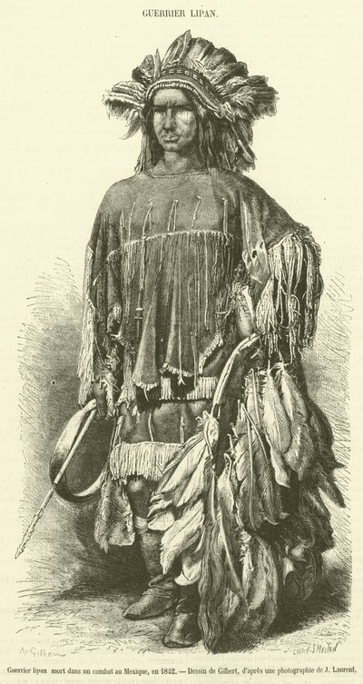 Guerrier lipan mort dans un combat au Mexique, en 1842 (gravure) - French School