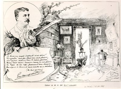 Guy de Maupassant (1850-93) et son bureau - French School