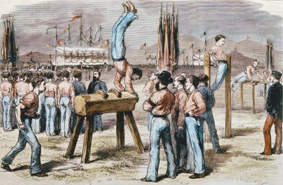 Compétition de gymnastique, 1876 (gravure en couleur) - French School