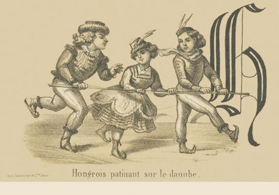 H : Hongrois patinant sur le Danube - French School