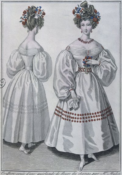 Coiffure avec une guirlande de fleurs sauvages, Paris, 1829 - French School